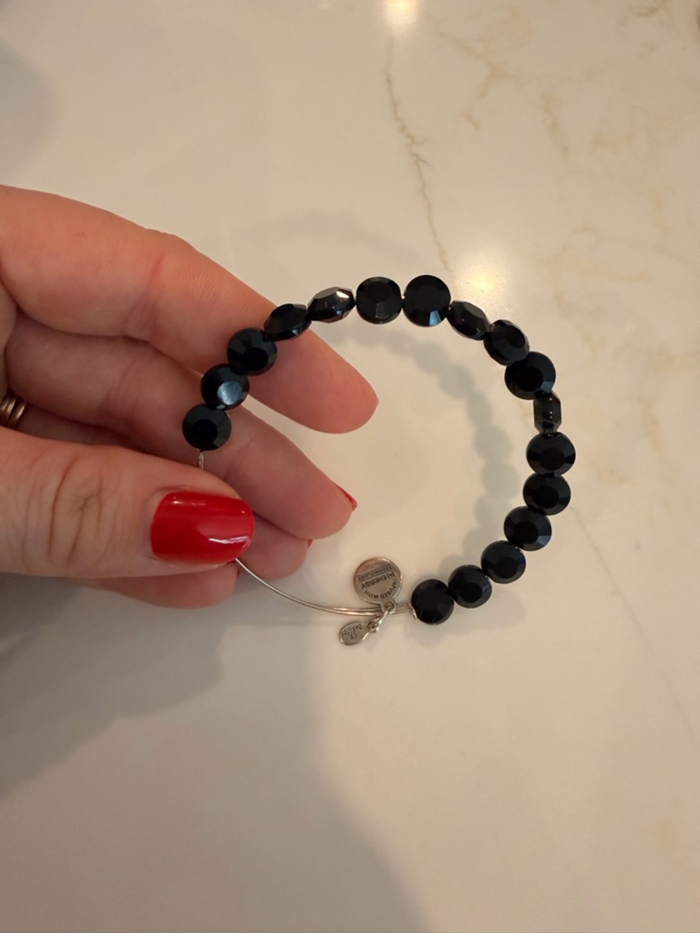 Alex and Ani Faceted Black Bead Expandable Bracelet